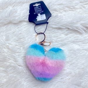 Edge Blue Pink Tye Dye Heart Fluffy Keychain Bag Charm
